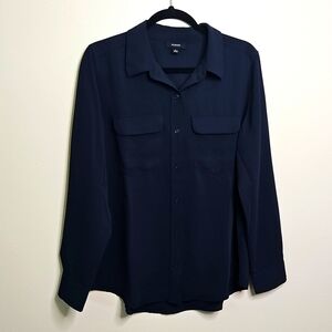 Alfani Navy Blue Tunic Top Button Up Large
